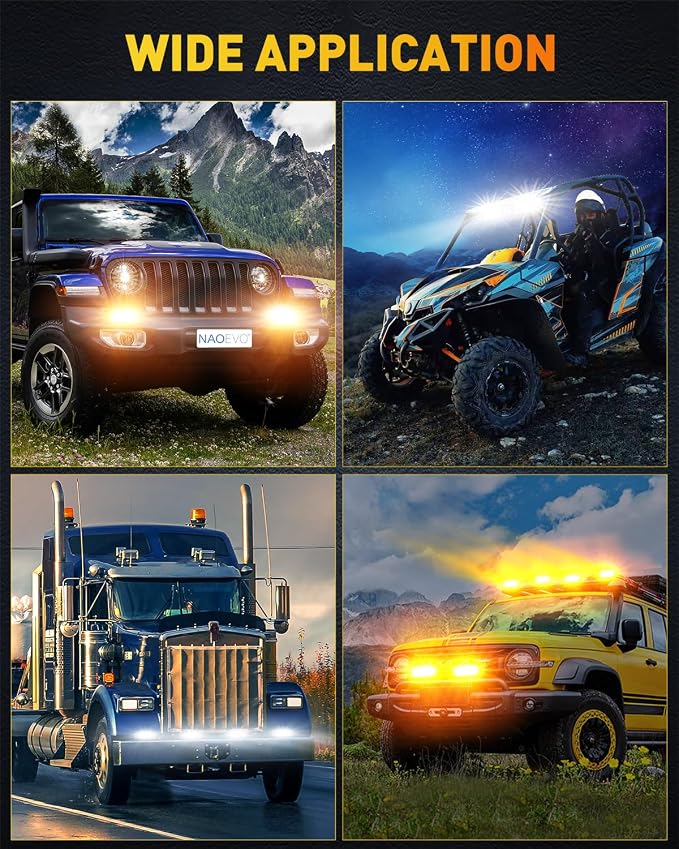 NAOEVO 6in LED Light Bar, 50W 4000LM LED Off Road/Fog/Driving Lights, Spot & Flood Combo for Trucks, Cars, Boat, ATV, UTV, 2 Pcs (White/Amber/White&Amber)