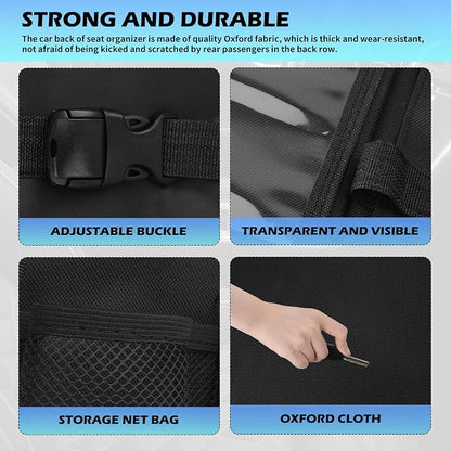 2026 Upgraded Backseat Car Organizer,Multifunctional Back Seat Car Organizer with Cars Tray & Cup Holder,Roadtrip Essentials Foldable Back of Seat Cars Organizers for Most Vehicles