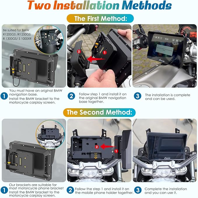 Carpuride W702B Motorcycle Carplay Screen for BMW R1200GS R1250GS S1000XR Motorcycle, 7 inch Waterproof Touchscreen, Portable Carplay/Android Auto GPS Navigation for Motorbike, Dual Bluetooth