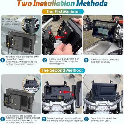 Carpuride W702B Motorcycle Carplay Screen for BMW R1200GS R1250GS S1000XR Motorcycle, 7 inch Waterproof Touchscreen, Portable Carplay/Android Auto GPS Navigation for Motorbike, Dual Bluetooth