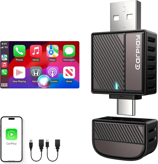 ByteWave CarPlay Wireless Adapter for Apple, Convert Wired to Wireless CarPlay Adapter for iPhone [Mini Size, USB-A & USB-C/Type-C, Plug&Play, No Delay], Compatible with Cars from 2016