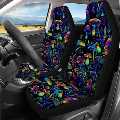 Trippy Mushroom Car Seat Covers Full Set with Steering Wheel Cover Armrest Cushion Protector Seat Belt Covers,Auto Accessories Universal Fit Cars SUV Trucks 14 Pcs