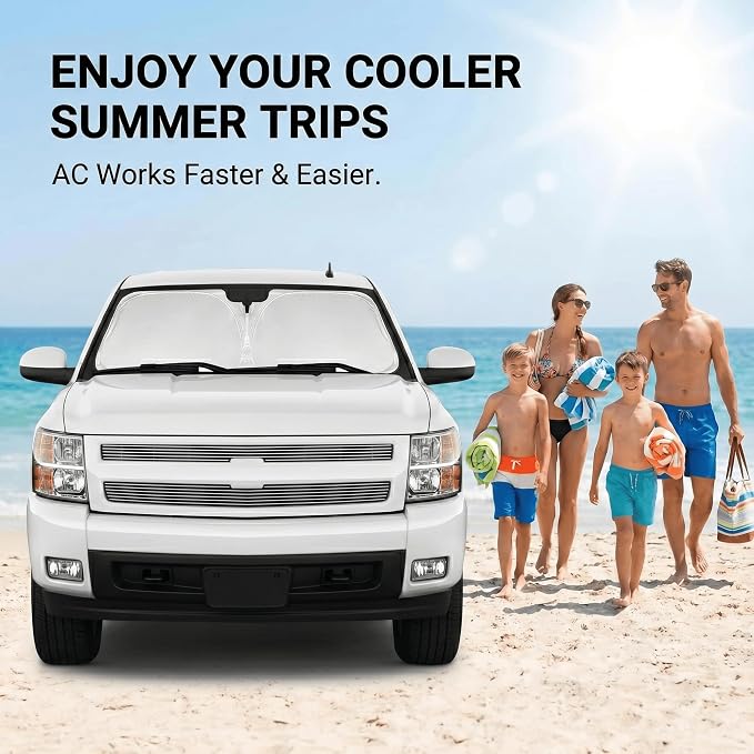 Windshield Sun Shade for Chevy Silverado 1500 2007-2013 Sunshade Front Window Shade Custom Fit Silverado 1500 Accessories Sun Visor Foldable Shade Blocks UV Rays Accessories