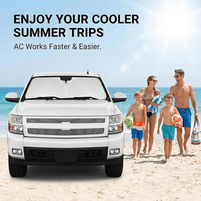 Windshield Sun Shade for Chevy Silverado 1500 2007-2013 Sunshade Front Window Shade Custom Fit Silverado 1500 Accessories Sun Visor Foldable Shade Blocks UV Rays Accessories