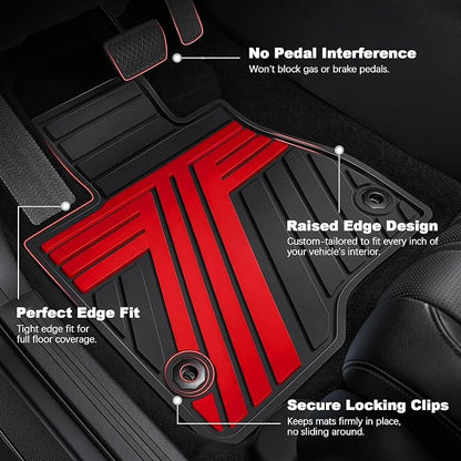 Floor Mats Fit for Honda Civic 2022-2025 2026 Sedan Hatchback Si (Include Sport), with&w/o USB Port | for Acura Integra 2023-2026, All Weather Car Floor Liners, Black & Red (Not for Hybrid)