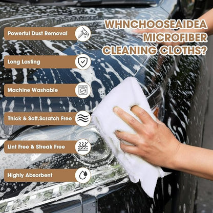 Shimeyao 30 Pcs Edgeless Microfiber Plush Towels for Cars Detailing Drying Wash Polishing Absorbent Cleaning Cloths, 500 GSM (16 x 16 Inch,White)
