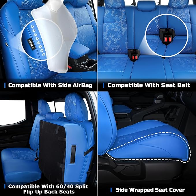Carlimeki Leather Seat Covers Custom Fit for Tacoma Gen 4th (2024-2026) Double Cab, for SR, SR5, TRD PreRunner, TRD Sport, TRD Off-Road, Limited, Trailhunter - Armrest Covers Included - Fully Covered