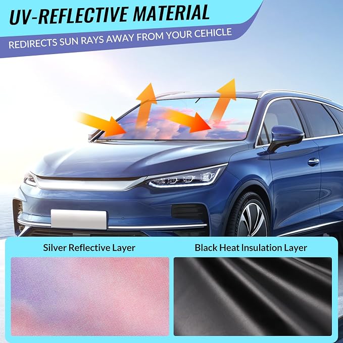 Car Windshield Sun Shade, Folding Car Shades for Front Windows UV Rays Sun Cover Shade, Keeps Your Vehicle Cool