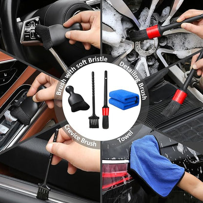 Qydipclin 10pcs Windshield Cleaning Tool Inside Car Window Cleaner Wash Kit with 4 Reusable Microfiber Pads 1 Spray Bottle and Extendable Handle Interior Auto Glass Wiper Kit, Gray