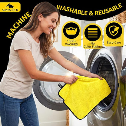 SMINDER 12-Pack Microfiber Cleaning Cloth, Car Drying Towels Car Detailing– XL Microfiber Towels for Cars, Trucks (15.7" x 15.7"), Ultra-Absorbent, Streak-Free, Scratch-Free, No Water Spots