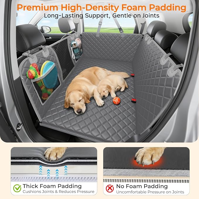URPOWER 2026 Upgraded Back Seat Extender for Dogs - Large Hard Bottom Dog Car Seat Cover Holds 550lbs, Waterproof Dog Hammock Pet Bed with High-Density Foam Non-Slip Backseat Protector