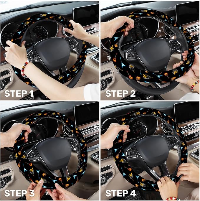 GENANY Guitarist Steering Wheel Cover, Non Slip Polyester Car Wheel Protector for Car SUV Truck, Universal 15 Inch