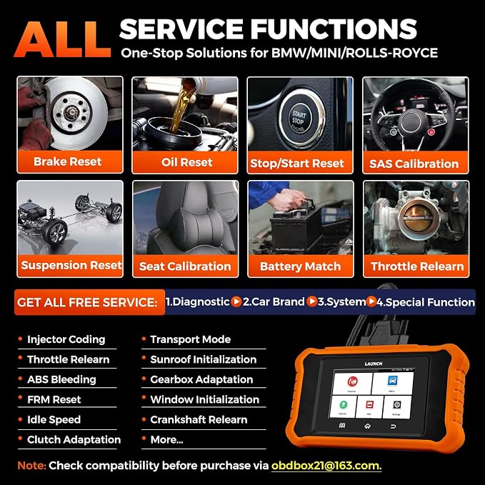 Launch Creader Elite V2.0 for BMW OBD2 Scanner, 2025 Full Systems Bi-Directional Scan Tool, All Reset Services, ECU Code, Battery Registration Tool for BMW Mini RR, Lifetime Free Update, Auto VIN