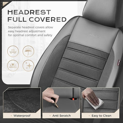 Coverado Car Seat Covers Full Set, Luxury Leather Car Seat Protector, Automotive Front and Rear Mesh Seat Covers, Full Set 5 Seats, Black Gray Seat Cushion for SUV Sedan Truck