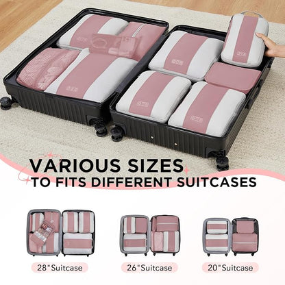 OlarHike 10-Pack Compression Packing Cubes for Travel Essentials,Compressible Expandable Packing Cubes for Suitcase,Luggage Garment Bags for Travel,Handy Helper for Organizing Clothes(Light Coral)