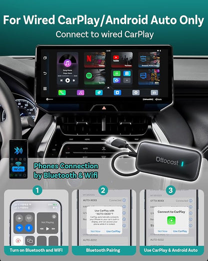 OTTOCAST Play2Video Ultra 2026 Wireless CarPlay Adapter for Car, AI Box for OEM Wired CarPlay, Dual WiFi Auto-Connect Plug & Play Bluetooth 5.4