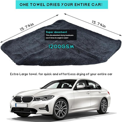 Microfiber Towels for Cars, 15.7"x15.7" 1200 GSM Ultra Thick Soft Car Detailing Drying Towel, Super Absorbent Double Twisted Loop Cloth Cleaning Towel for Car Truck SUV