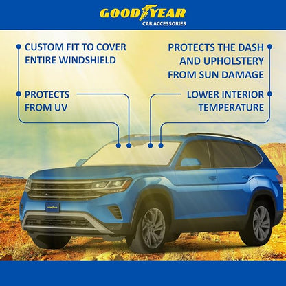 Goodyear Foldable Windshield Sunshade for Volkswagen (VW) Atlas 2018-2026, Car Accessories, Sunshade Cover, Sun Shade Car Windshield, Window Sun Blocker - GY008240