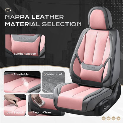Coverado Seat Covers, Car Seat Covers Front Seats, Leather Seat Covers for Cars, Car Seat Protector Waterproof, Gray Car Seat Cushion, Front Carseat Cover Universal Fit for Most Cars Pink