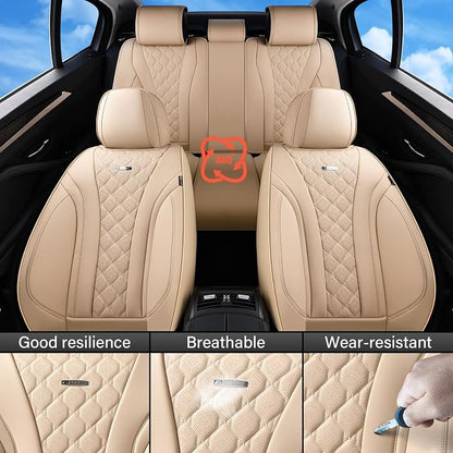 Coverado Car Seat Covers Front Seats, Beige Seat Covers, Breathable Perforated Design, Luxurious Diamond Leather Car Seat Cover, 2 Pack Car Seat Protector Front Seat Cover Universal Fit Most Cars