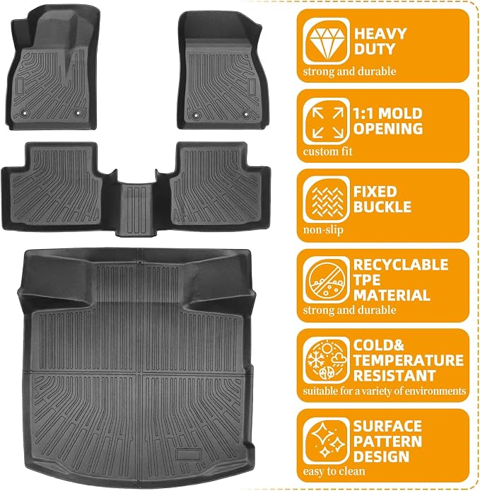 Floor Mats for Chevy Malibu 2013 2014 2015, Also for 2016 Chevrolet Malibu Limited, 8th gen Malibu Floor Mats for Malibu LS LT LTZ Eco, 1st & 2nd Row & Cargo Liner, TPE Anti-Slip Waterproof Duty