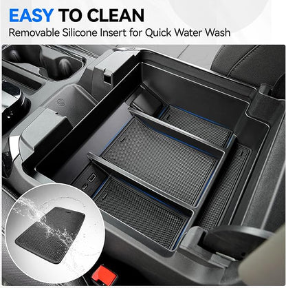 ELECFRESH 2PCS Center Console Organizer tray and Armrest Storage for 2023-2026 Chevy Silverado/GMC Sierra 1500 Accessories, 2024-2026 Silverado/Sierra 2500HD 3500HD(Only Fit Console with Bucket Seat)