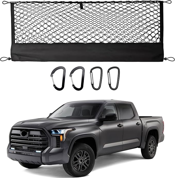 Envelope Style Truck Bed Cargo Net Compatible with Toyota Tundra 2007-2024 2025,Highly Elastic Truck Cargo Net for Tundra Accessories, Upgraded Storage Bag & Heavy Duty Carabiners