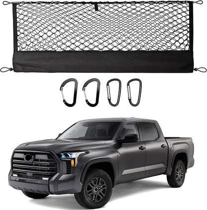 Envelope Style Truck Bed Cargo Net Compatible with Toyota Tundra 2007-2024 2025,Highly Elastic Truck Cargo Net for Tundra Accessories, Upgraded Storage Bag & Heavy Duty Carabiners