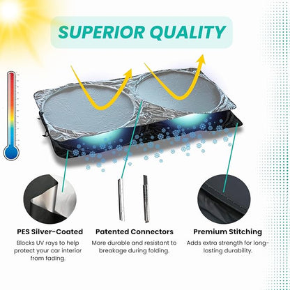 Windshield Sun Shade | Compatible for Volvo XC40 2019-Present | Certified 99.87% UVB & 99.02% UVA Car Sun Shade. Award Winning Sunshade - Patented Technology | Car Shades by Kinder Fluff