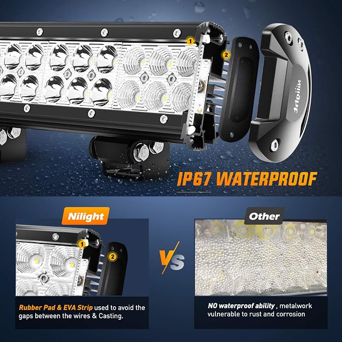Nilight Led Light Bar 12 Inch 72W Spot Flood Combo Off Road Fog Lights Driving LED Pods with Off Road 16AWG Wiring Harness Kit - 1 Lead for Truck ATV UTV SUV Boat