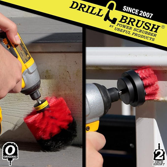2 Piece Red Stiff Brush Cleaning Set - Outdoor Cleaning Brush Sets - Home Siding Cleaning Brush - Masonry Brick and Stone Cleaning Tools - Deck and Patio Scrubbers - Gutter Cleaning Outdoor Brush Set