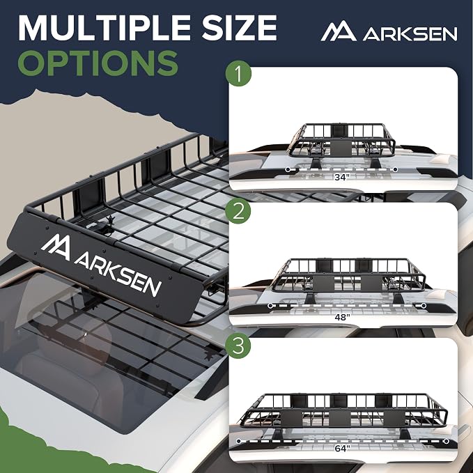 ARKSEN 64" x 34" x 6" Roof Rack Cargo Basket with Extension, 150 LBS Universal Heavy Duty Steel Rooftop Carrier for SUV, Truck, RV, Pickup