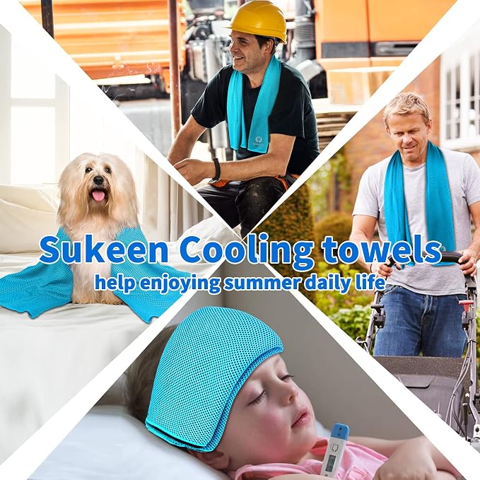 Sukeen 4pack Cooling Towel (40"x12"), Ice Towel,Soft Breathable Chilly Towel,Microfiber Towel for Yoga,Sport,Running,Gym,Workout,Camping,Fitness,Workout & More Activities