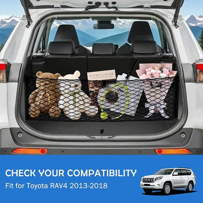 Envelope Style Cargo Net for Toyota RAV4 2013-2018 Accessories, Rear Trunk SUV Mesh Cargo Net, Upgraded 5mm Bungee & Double-Layer Nylon Storage Tailgate Netting Grocery&Tools Holder Organizer