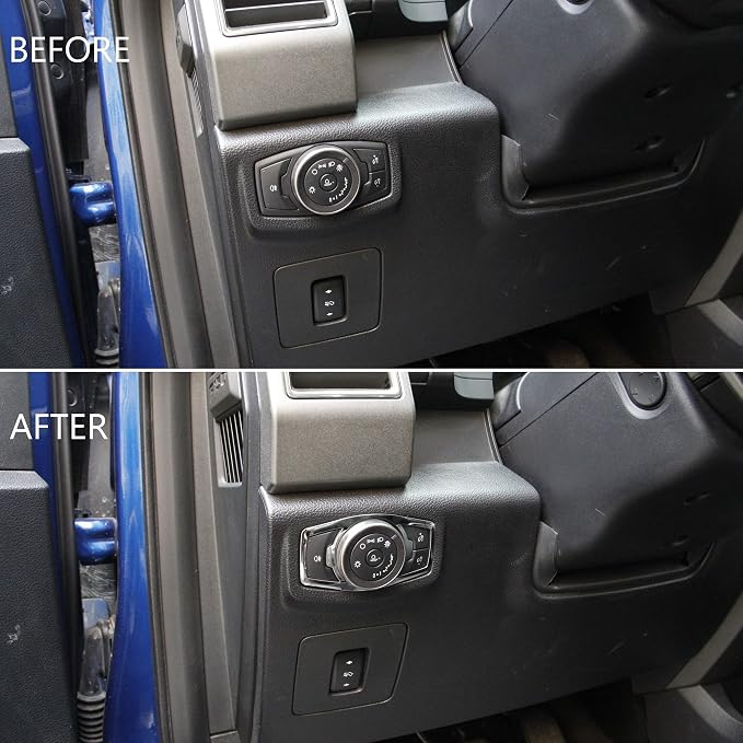 Chrome Inner Headlight & Fog Switch Panel Cover Trim for 2015-2020 Ford F150 - Push Button Actuator - Manual Operation - Chrome Color