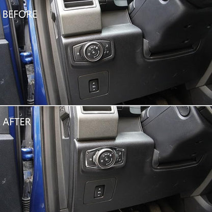 Chrome Inner Headlight & Fog Switch Panel Cover Trim for 2015-2020 Ford F150 - Push Button Actuator - Manual Operation - Chrome Color