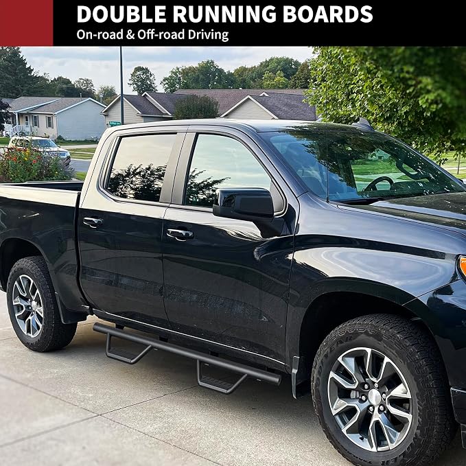 YITAMOTOR Drop Running Boards Compatible with 2019-2026 Chevy Silverado/GMC Sierra 1500 Crew Cab, 2020-2026 2500HD 3500HD Crew Cab Carbon Steel Side Steps Nerf Bars Rails(Excl. 2019 1500 LD)