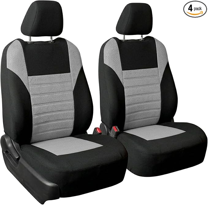 FH Group Gray Polyester Car Seat Cover, 3D Air Mesh, Front Set, Airbag Compatible, Universal Fit for Cars Trucks SUVs