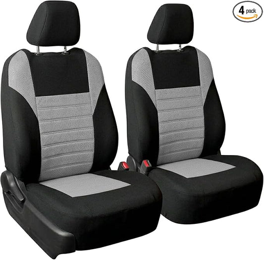 FH Group Gray Polyester Car Seat Cover, 3D Air Mesh, Front Set, Airbag Compatible, Universal Fit for Cars Trucks SUVs