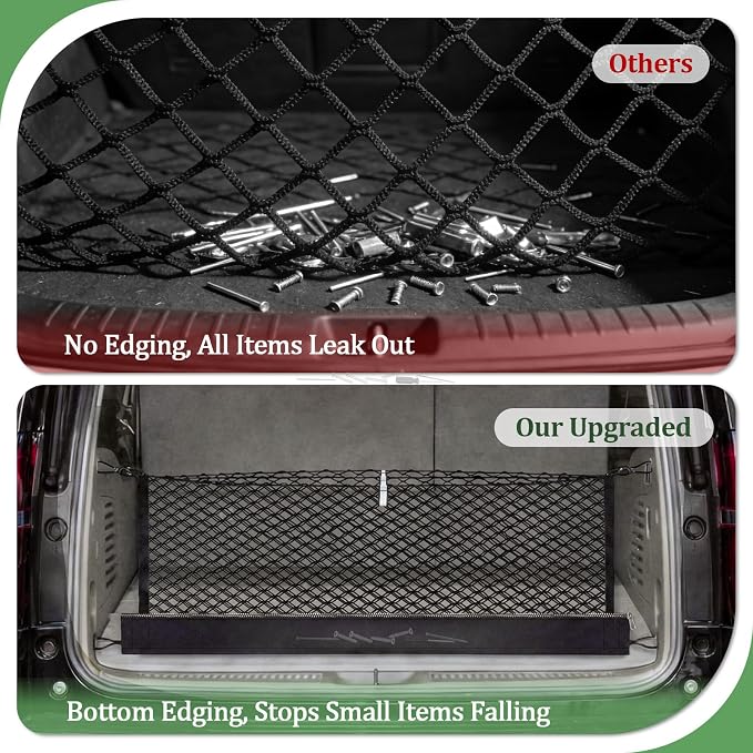 3-Layer Cargo Net for GMC Acadia, Buick Enclave, Chevrolet Traverse 2024-2026, Zipper Bag Trunk Net for SUV, Heavy Duty Oxford Cargo Organizer Storage Nets with Carabiners