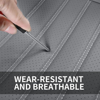 HChengkikz Leather Car Seat Covers, Waterproof Horizontal Stripes Front and Rear Car Seat Cover, Breathable Automotive Seat Covers for Sedan SUV Pick-up Truck (5 PCS Full Set, Grey)