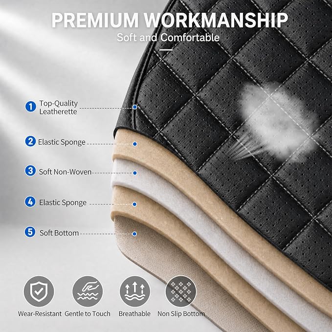 Car Seat Covers Compatible with Hyundai Elantra 2017-2025 2026 - Full Set 5 Seats Luxury Leather All-Weather Seat Cushions & Protectors, Waterproof & Breathable, Airbag Compatible (Whiteline)