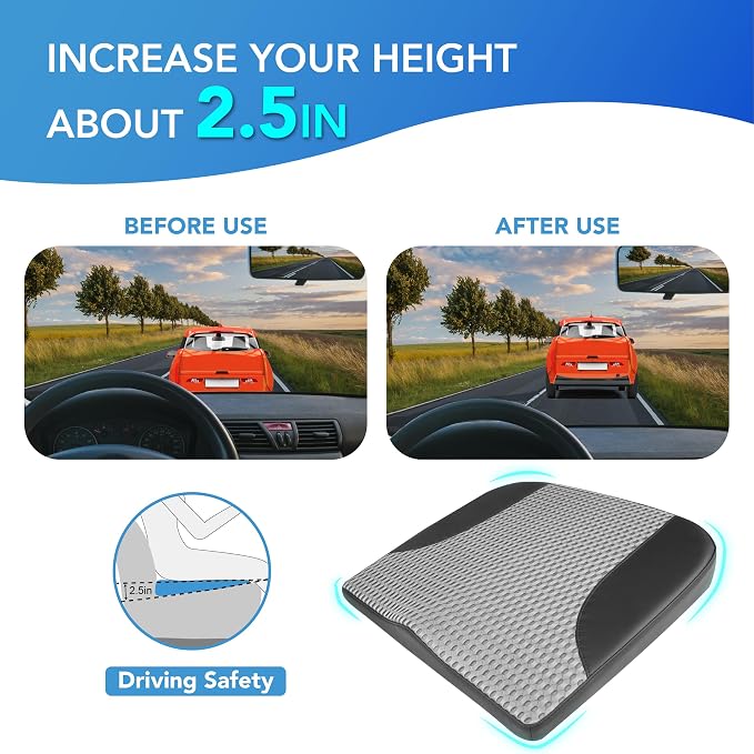 Lofty Aim Car Seat Cushion, Comfortable Memory Foam Seat Pillow for Driving, Sciatica-Back Pain Relief, Cushion for Car-Truck, Office, Wheelchair - Black&Gray