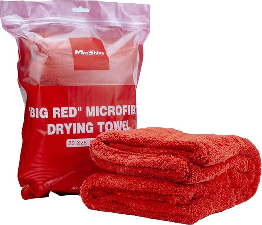Maxshine Big Red Microfiber Towel (1000GSM) - Large Plush, Rinse-Free, Double-Sided Detailing for Cars (20”x28” / 51x71cm), Professional Auto Detailing Towel