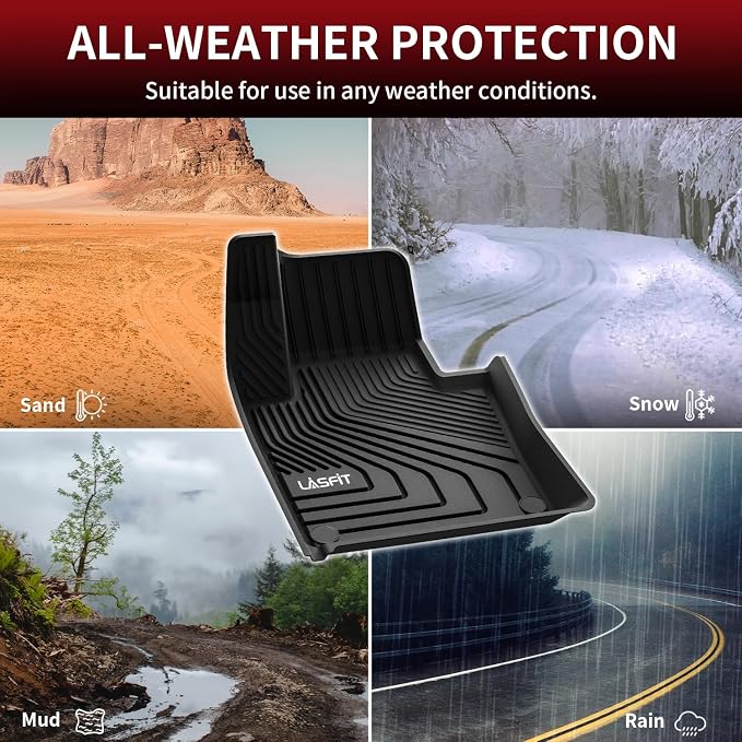 LASFIT Floor Mats for Volvo XC60 2018-2026 (Not for PHEV & T8 Hybrid), All Weather Floor Liner TPE Custom Fit 1st & 2nd Row Rubber Car Mats for Volvo XC60 Automotive Accessories, Black