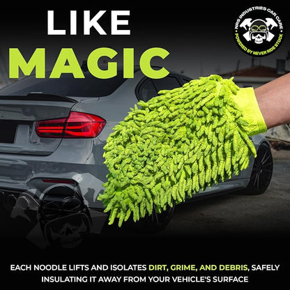 Never Ride Stock 4 Pack Microfiber Car Wash Mitt – Scratch-Free Chenille, Extra Thick & Ultra Absorbent – Safe for Black & Dark Paint – Lint-Free, Reusable Auto Cleaning Glove