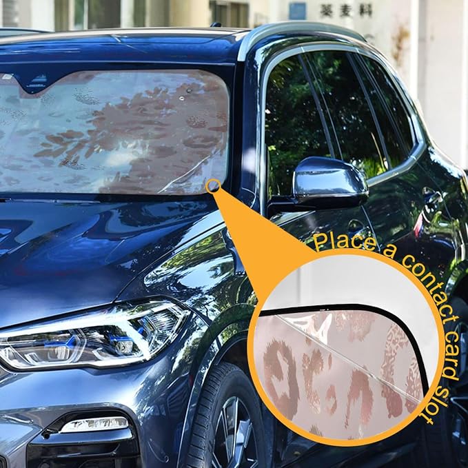 Windshield Sun Shade Leopard Print Cheetah Rose Gold Ram Front Window Block UV Shades Visor Reflective Retractable for Car SUV Trucks