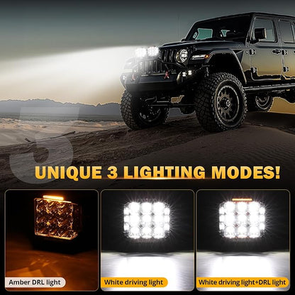 Auxbeam 7" Off-Road Lights with 270° Side Shooter, V Max Series Pod Lights with DRL & Back Light, 228W 26100LM Spot Flood Combo Ditch Lights, Cube LED Driving Light for Jeep ATV UTV, Pair