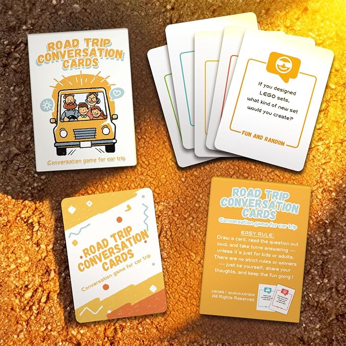 Road Trip Conversation Cards for Kids and Adults - Talk, Laugh, Bond for Family Trip - Conversation Cards for Family, Car Game, Road Trip Essentials