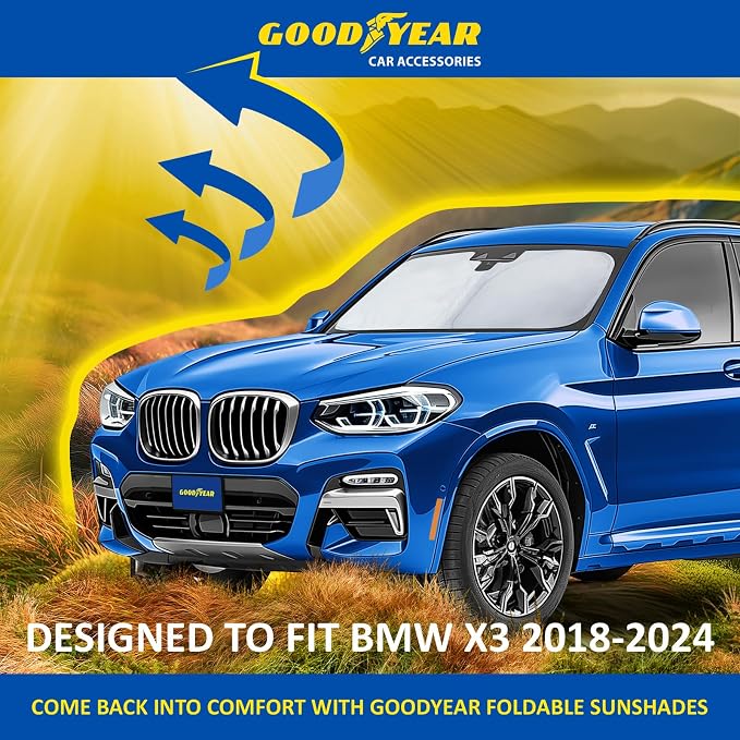 Goodyear Foldable Windshield Sunshade for BMW X3 2018-2024, SUV car Accessories, Sunshade Cover, Sun Shade Car Windshield, Window Sun Blocker - GY008211